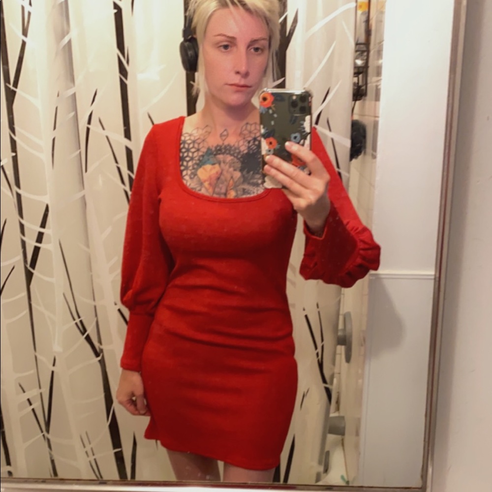 SHEIN NWT Red Scoop Neck Sweater Dress Holiday